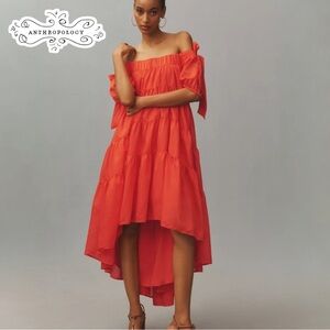 Anthropologie Off-the-Shoulder Tiered High-Low Midi Dress